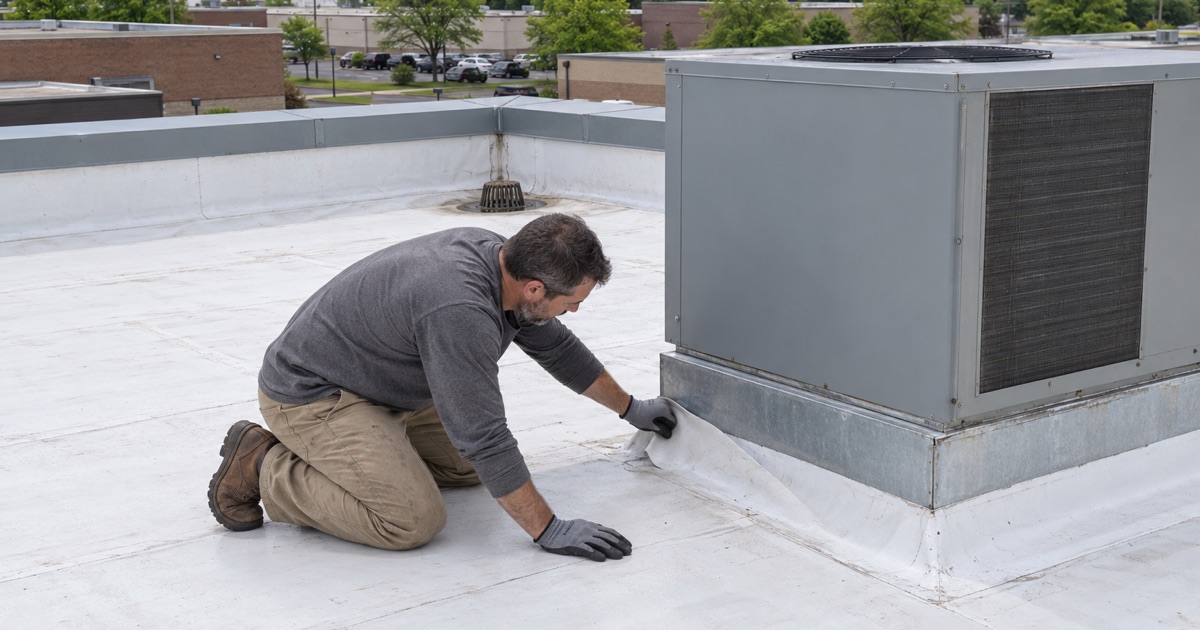 Low-slope roof work on a commercial building in Asbury Park