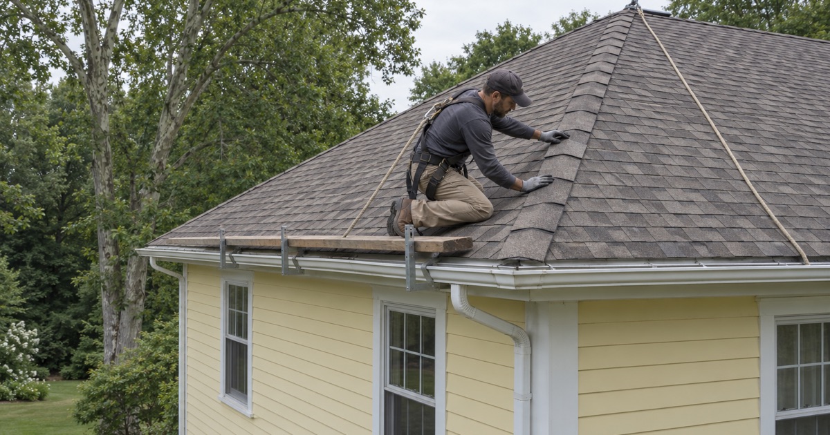 Re-roofing an older house on a deep Branchburg lot near the river