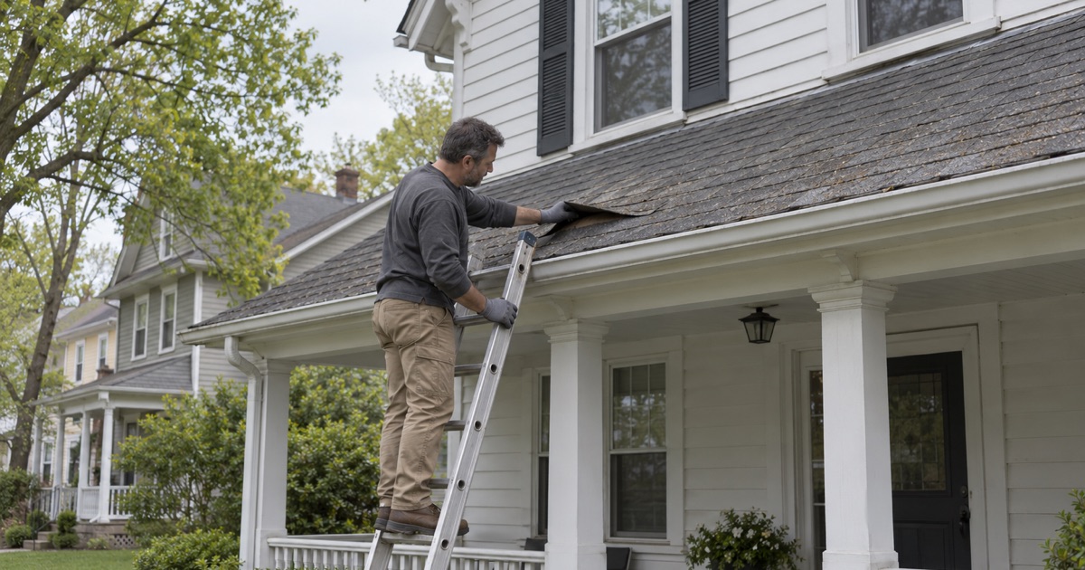 Checking the existing roof covering on an older Roselle Park house before tear-off